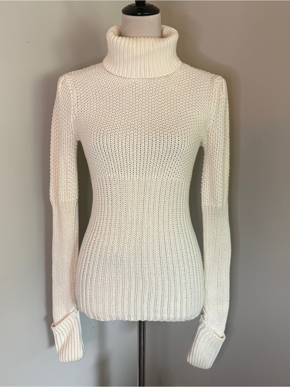 VTG Moda International Cream Ribbed Turtleneck Elongate Cuff Sweater XS Pristine